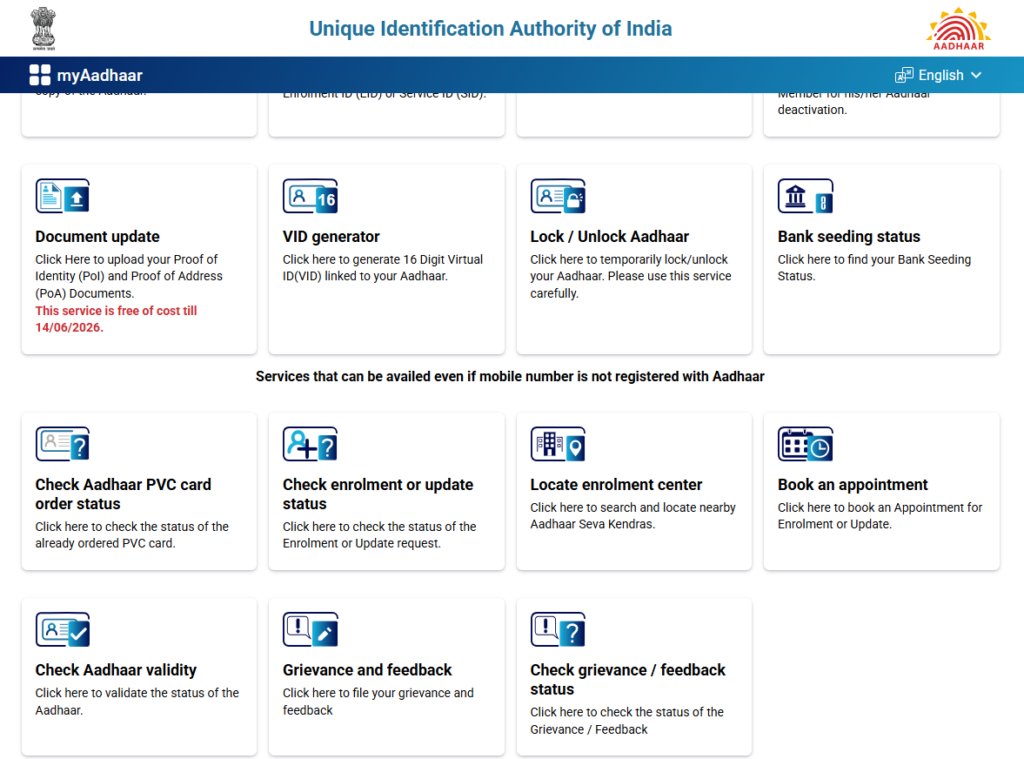 aadhaar update charges