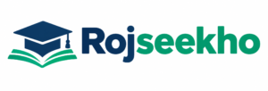 RojSeekho logo with graduation cap and open book in navy blue and green